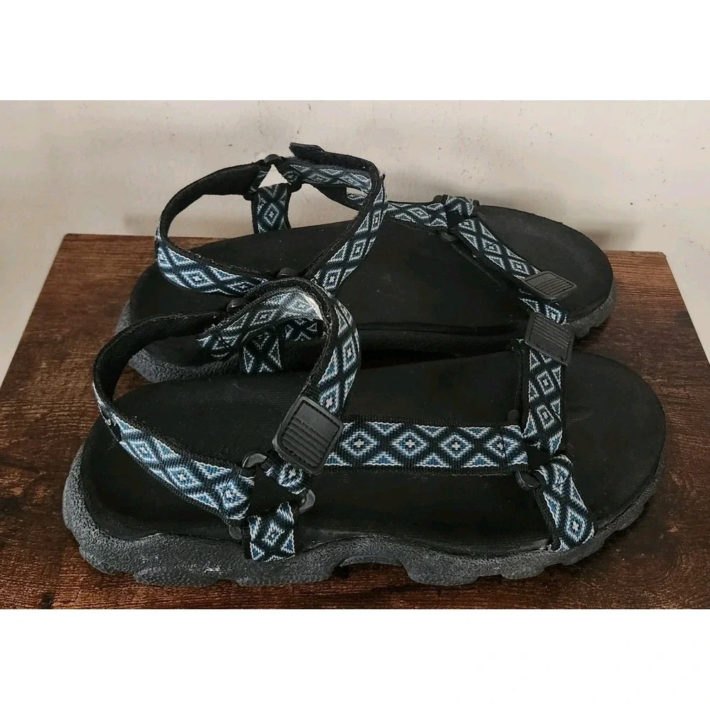 Eddie Bauer Mens Size 10M Blue Geometic Hiking Sport Sandals Shoes  Adjustable